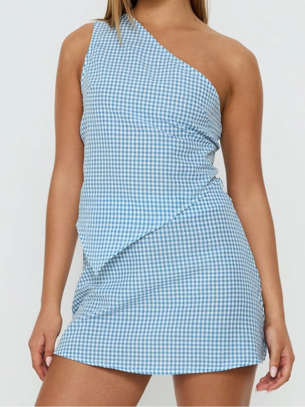 Princess Polly Light Blue Gingham One-Shoulder Mini set